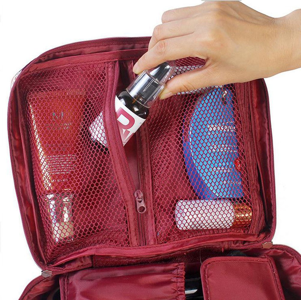 Clear Cosmetic Makeup Bag Toiletry Travel Kit Organizer New 2015 (Flower in Wine Red)