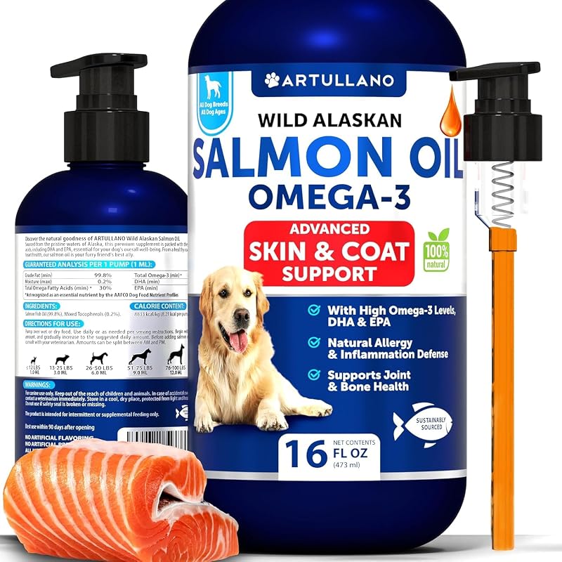 Óleo de Salmão e Pollock para Cães Artullano com Ômega 3, EPA e DHA, 480 mL