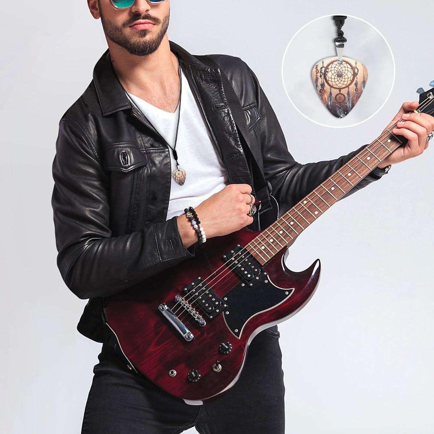 Retro Guitar Pick Pendant Blue Mermaid Fish Scale Printed Necklace: An Ideal Gift for Mom And Partner That Lasts And Is Stylish