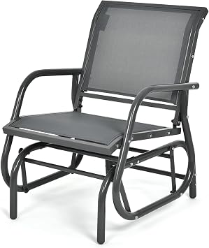 DORTALA Swing Glider Chair, Outdoor Rocking Chair w/Study Metal Frame, Comfortable Single Glider Patio Chair forPorch, Poolside, Lawn, Grey