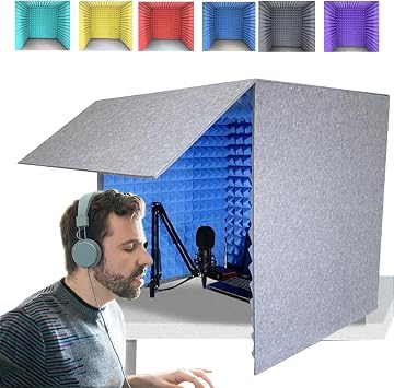 Desktop Soundproof Cover, Portable Vocal Booth, Simple Soundproof Room, Recording Booth for Recording Studio, Singing and Broadcasting,Blue