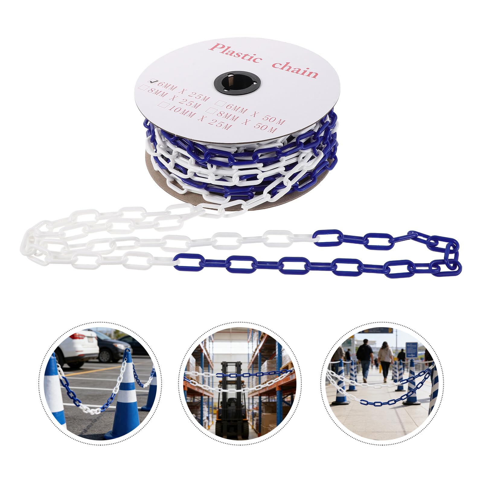 Cadena de Barrera de Plástico Ligera 6 Mm Azul de 25 Metros, Eslabones de Cadena para Control de Tráfico, Barrera de Seguridad para Estacionamientos y Delimitación de Áreas