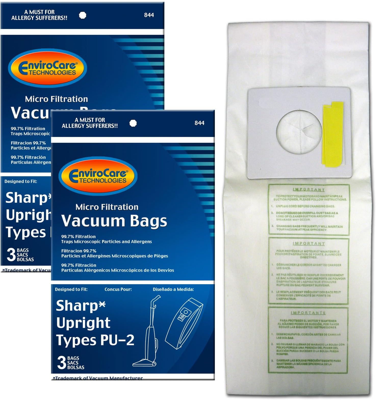 Replacement Micro Filtration Vacuum Bags Designed to Fit Sharp PU-2 Uprights 6 Pack