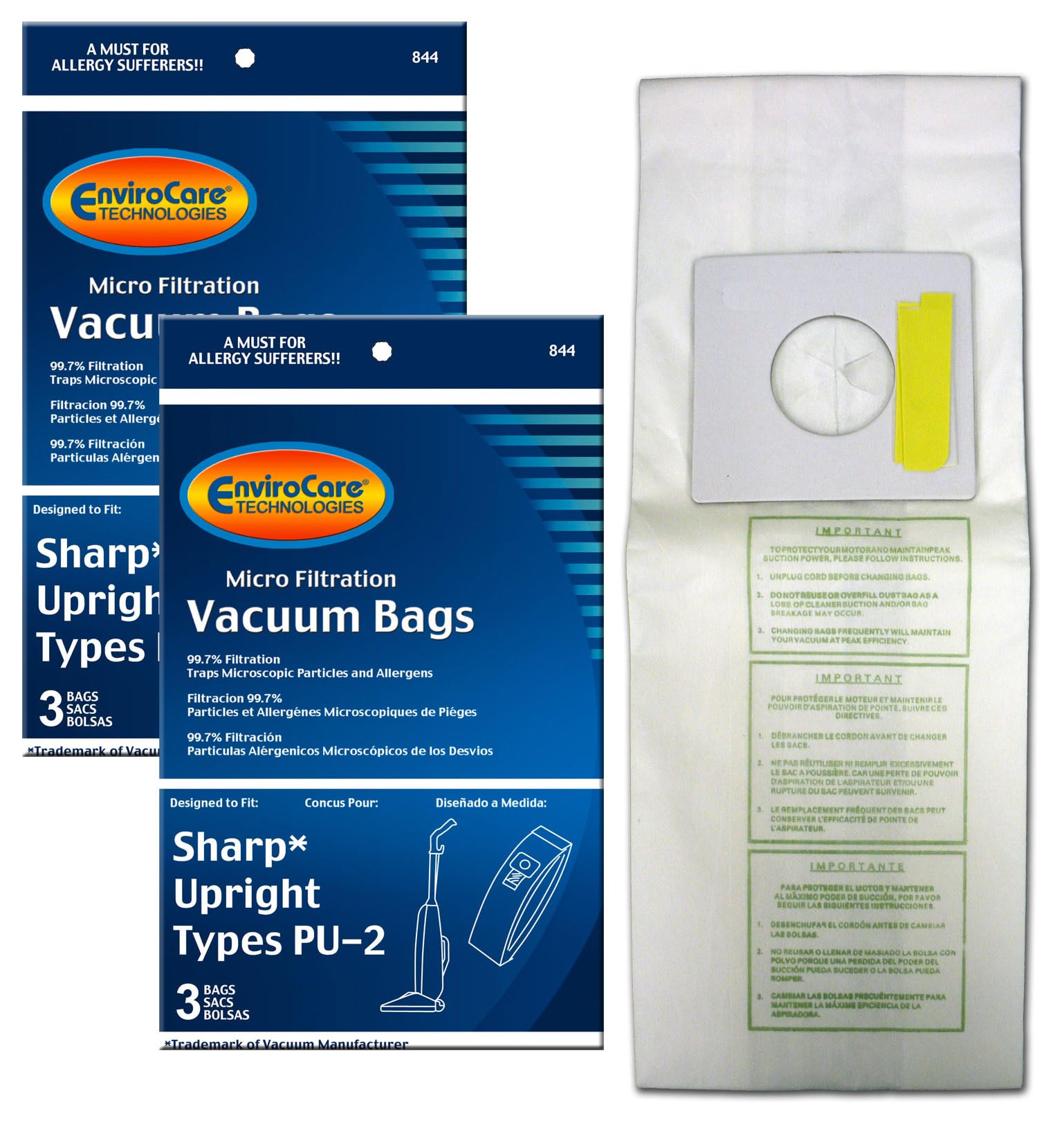 EnviroCare Replacement Micro Filtration Vacuum Bags Designed to Fit Sharp PU-2 Uprights 6 Pack