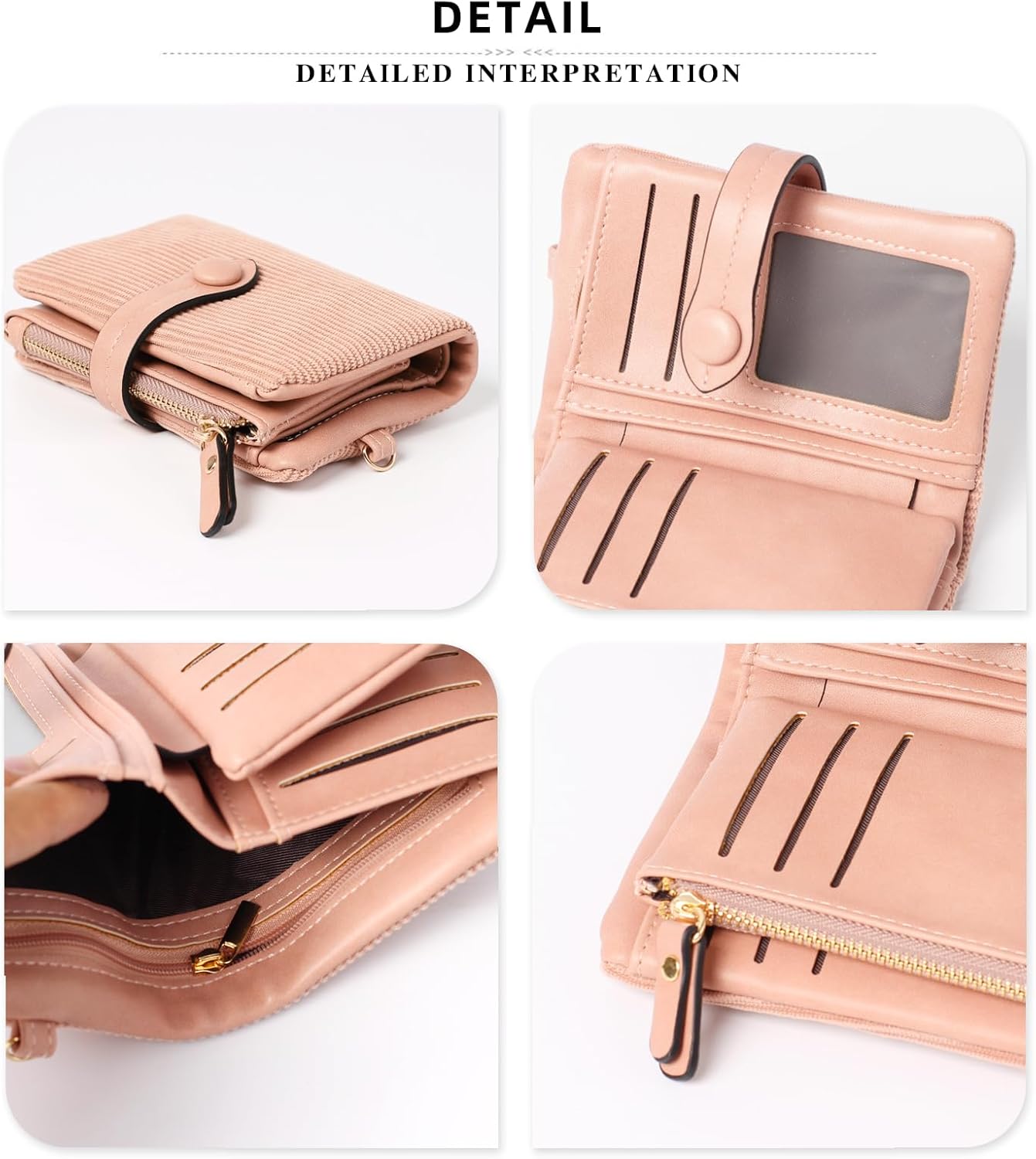 Wallets for Women Bifold Small Rfid Soft Leather Ladies Wallets Trifold Womens Wallets Bilfolds Mini Wristlet Clutch Cute Zipper Coin Purse with Wrist Strap（Pink） - Image 4