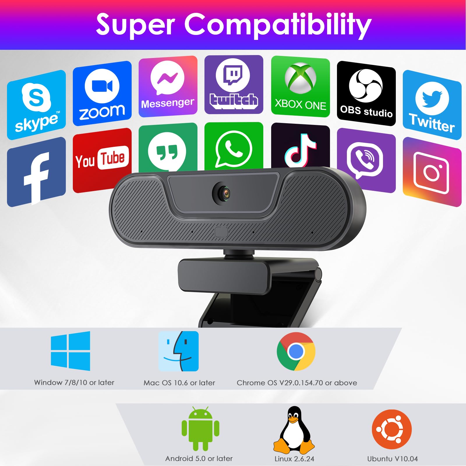 V20 UHD 4K Webcam mit Mikrofon und Lautsprecher, 4K/25FPS, 1080P/30FPS, AI Autofokus, Fernbedienung, 3XZoom, 112°Sichtfeld, Plug&Play, mit Abdeckung und Stativ für Videoanruf und Konferenz