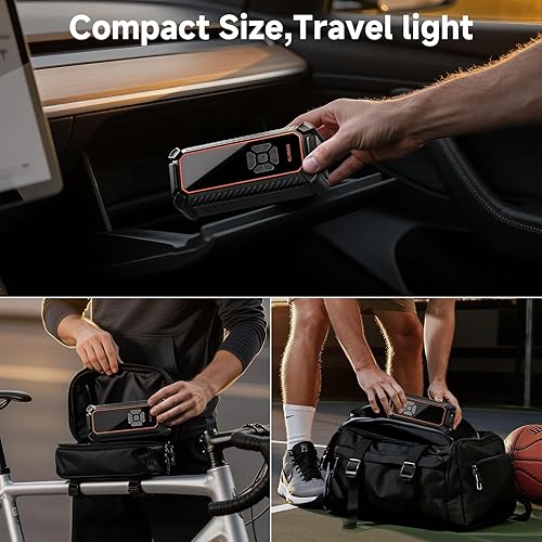 Miniatura 7 de OlarHike Inflador de neumáticos inalámbrico, compresor de aire portátil, modo de alimentación dual, 9000 mAh y 12 V CC, bomba de aire para