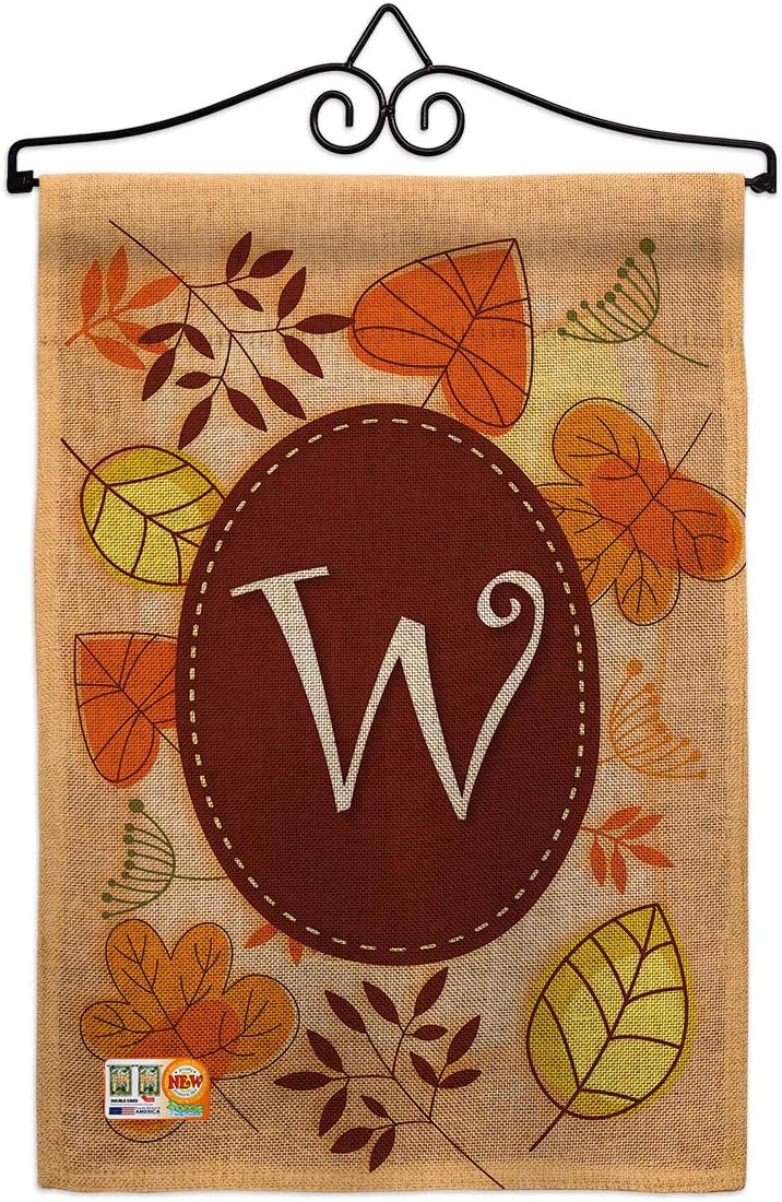 Autumn W Initial Burlap Garden Flag Monogram Falltime Harvest Scarecrow Pumkins Sunflower Leaves Season Autumntime Gathering Small Decorative Gift Yard House Banner Double-Sided Made In USA 13 X 18.5