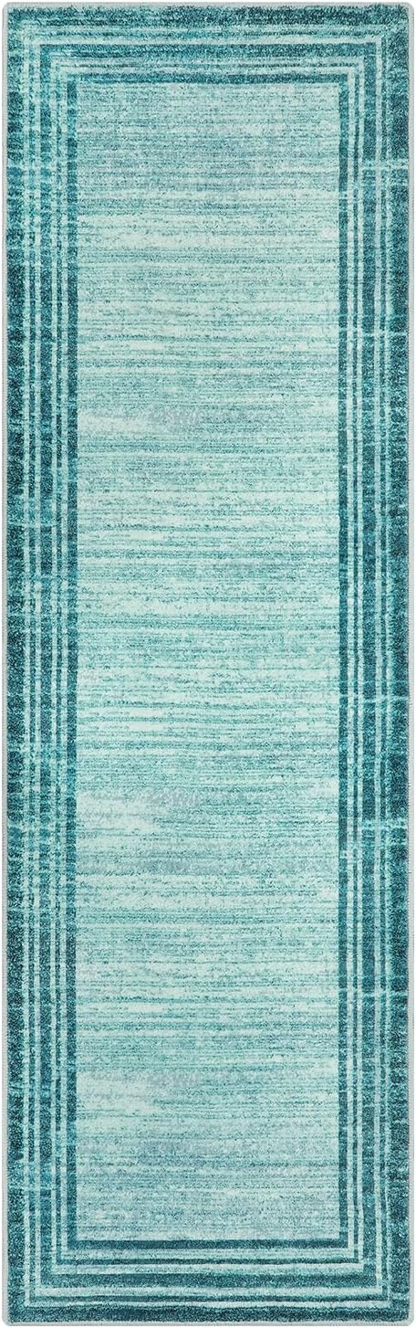 Lahome Abstract Runner Rug,Teal 2.5x8 Runners for Hallways Washable Non-Slip Kitchen Rug Runner,Low-Pile Soft Entryway Runner Rug Minimalist Solid Indoor Carpet Runner for Bedroom Laundry Bathroom - Image 7