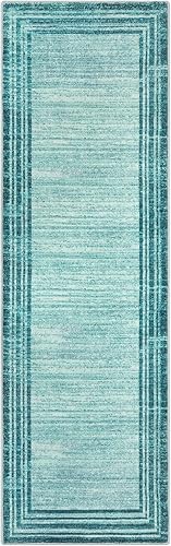 Vista 29 de Lahome Alfombra moderna abstracta para pasillo, lavable, color verde azulado, de 2 x 6 pulgadas, antideslizante, alfombra de pasillo suave, alfombra