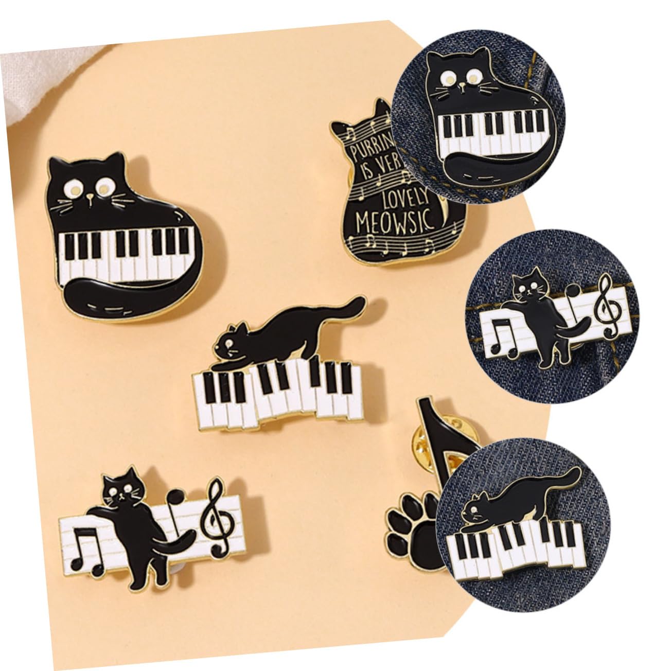 SHERCHPRY 20pezzi Spilla Smaltata Tema Musicale Con Gatto Accessorio Creativo Per Abbigliamento e Zaini Per Festività e Occasioni Speciali