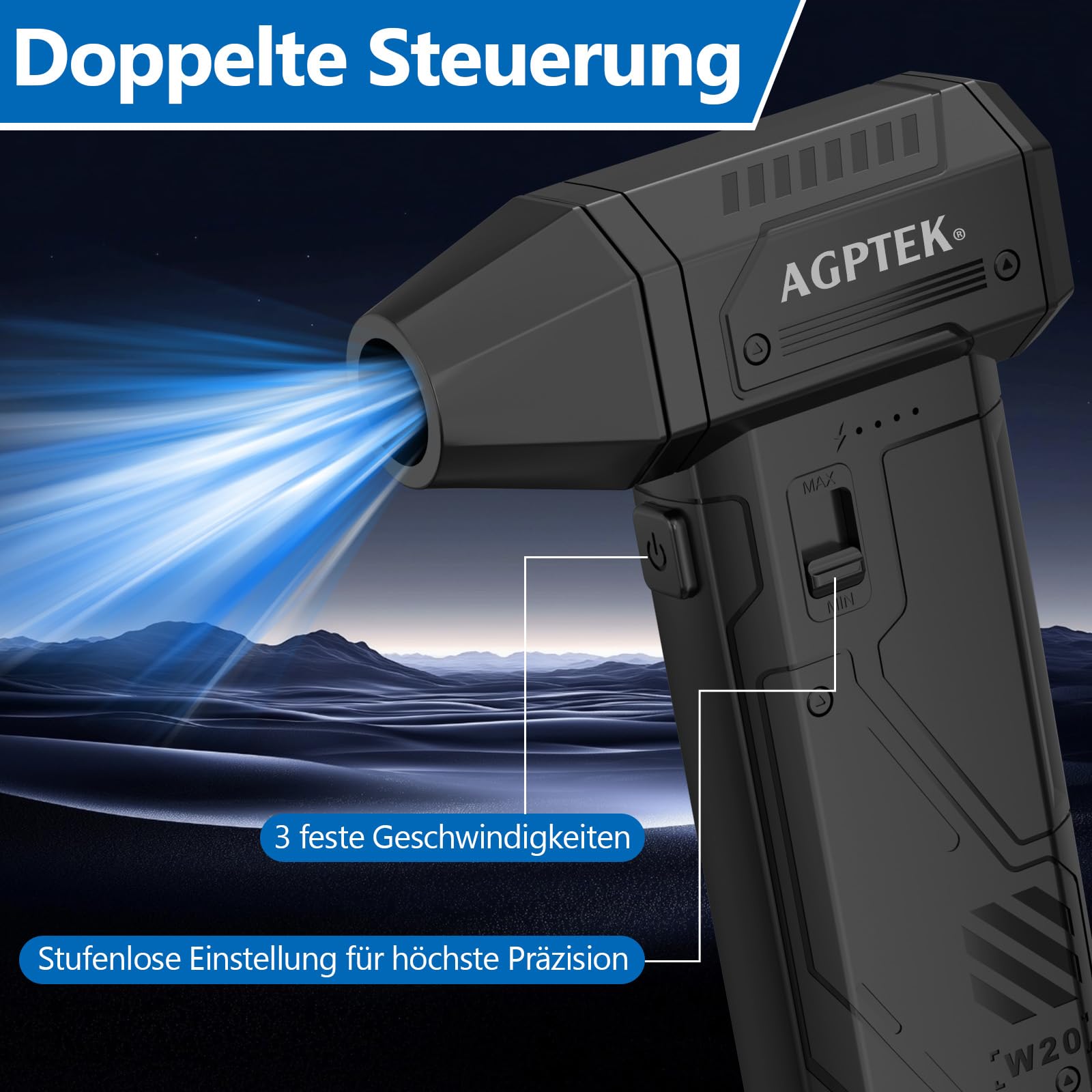AGPTEK 260000RPM Staubgebläse | Batteriebetrieben – Leistungsstarker Staubbläser für Computer, Tastatur, Haushalt, Auto & Outdoor | Kompakt, Tragbar & Leise