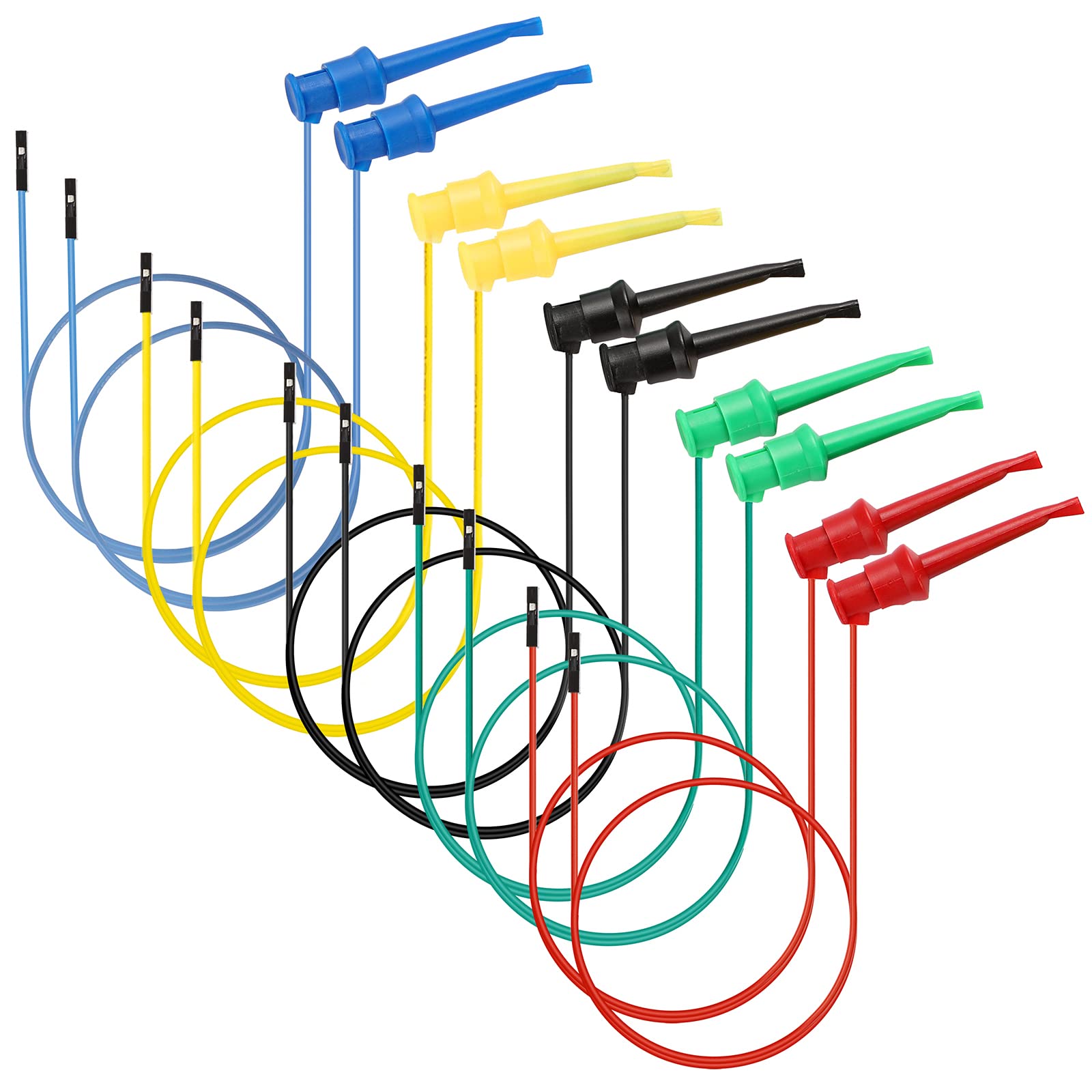 Sumnacon 10Pcs Test Hook to Female Jumper Wires - 26 AWG Binding Post to Solderless Breadboard Jumper Leads, Soft Silicone Flexible Test Leads for