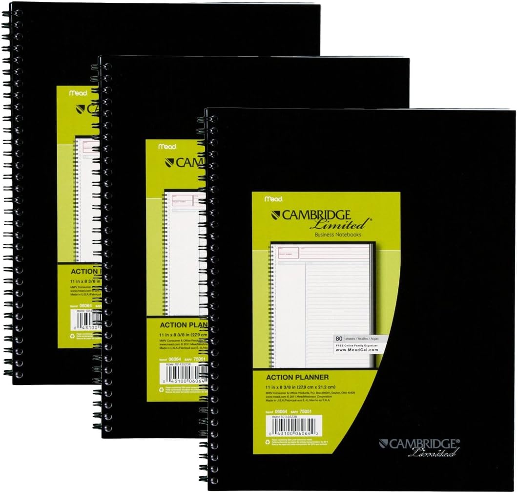 Mead Cambridge Business Planner Notebooks, Black, 3Pack (73597