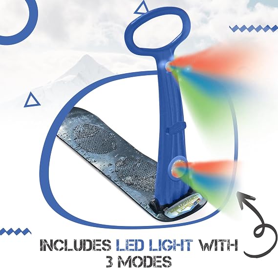 Geospace Winter Fun Foldable Snow Scooter, Ski Skate, Ski Skooter, Snow Sled, Kids Snowboard with 2 LED Light Multi-Purpose Portable Sandboard, Snow Skate, and Kids/Teenager Sled for All Ages