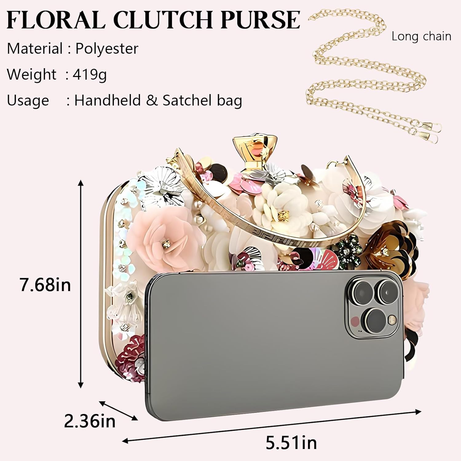 Women's Floral Evening Clutch Bag - Colorful Flower Handbag with Metal Rhinestones - Image 4