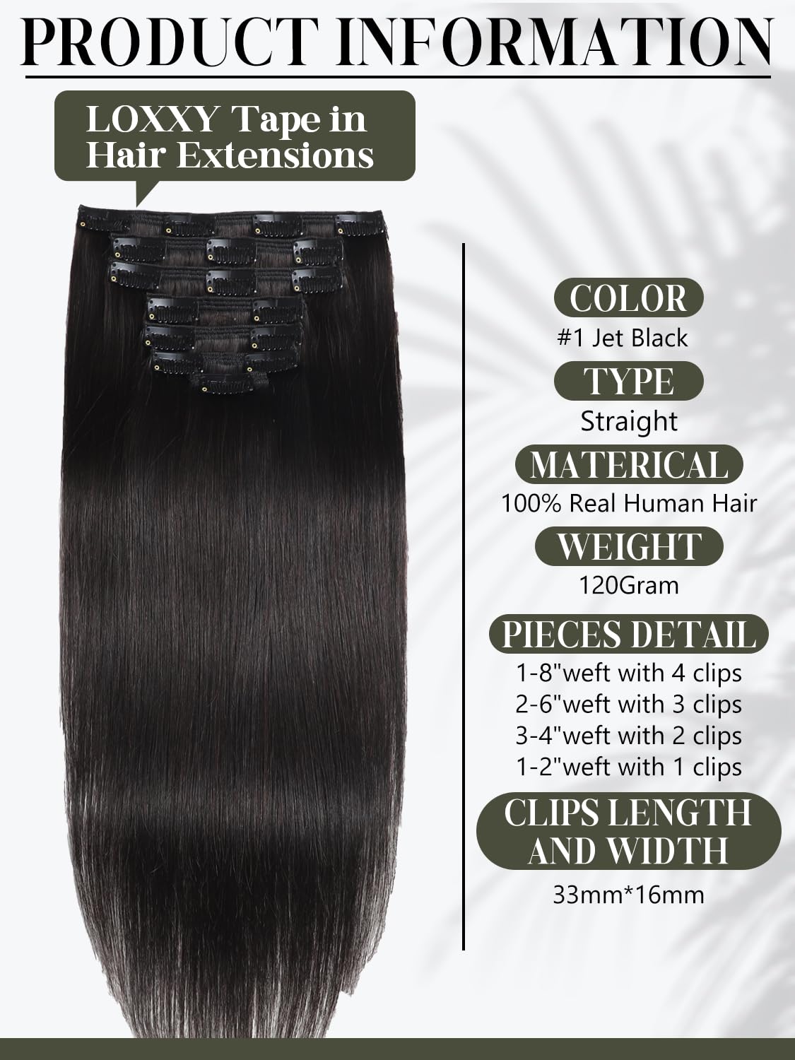 Loxxy Human Hair Clip in Extensions, 7 Pcs 120g Jet Black Hair Extensions Clip Ins Real Human Hair for Black Women, Straight Easy Attached