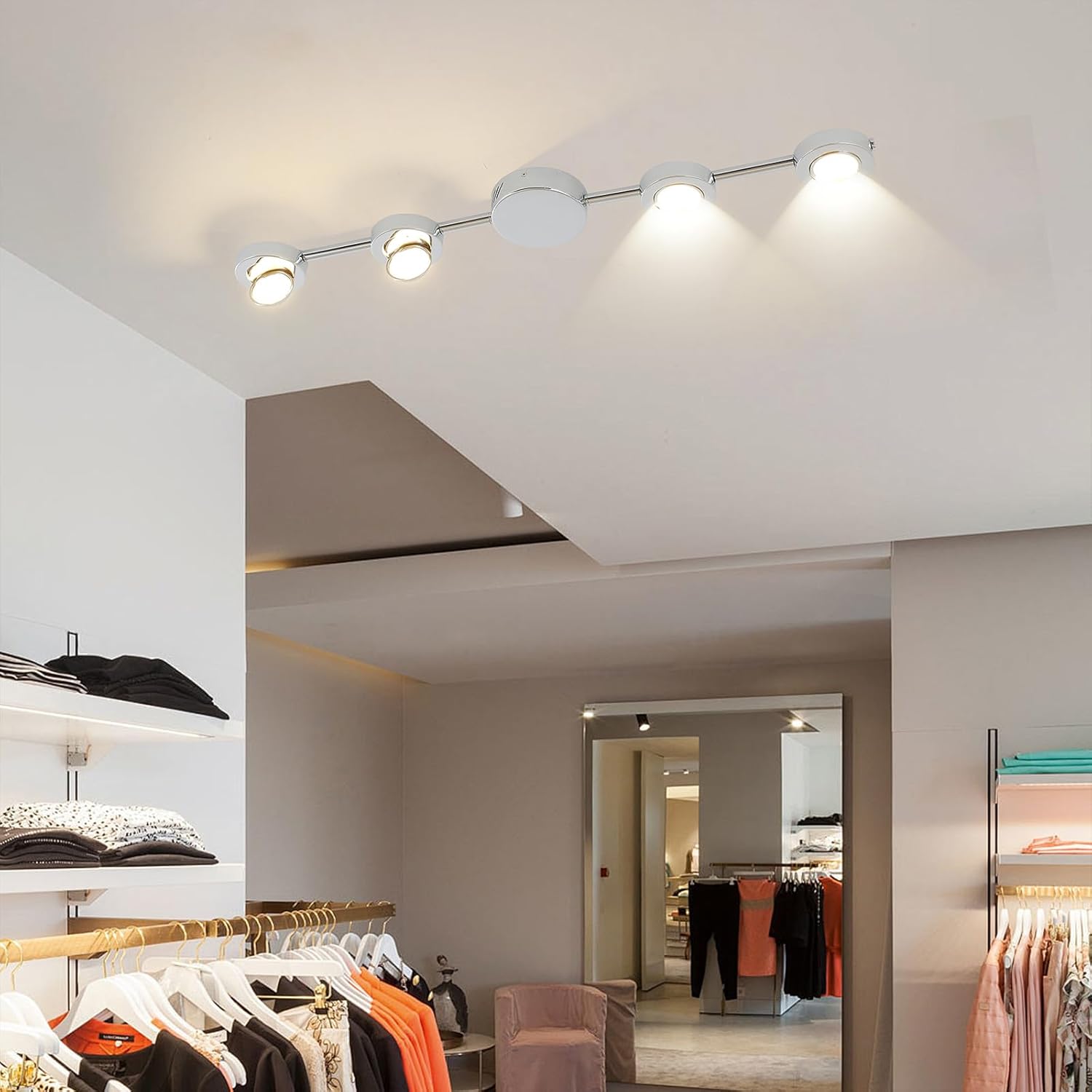 Qcyuui Track Lighting 4-Light LED Track Lighting Fixtures Ceiling Dimmable Kitchen Ceiling Light with Remote Brushed Nickel Rotatable Heads Ceiling Spotlight Wall Light for Bedroom Living Room