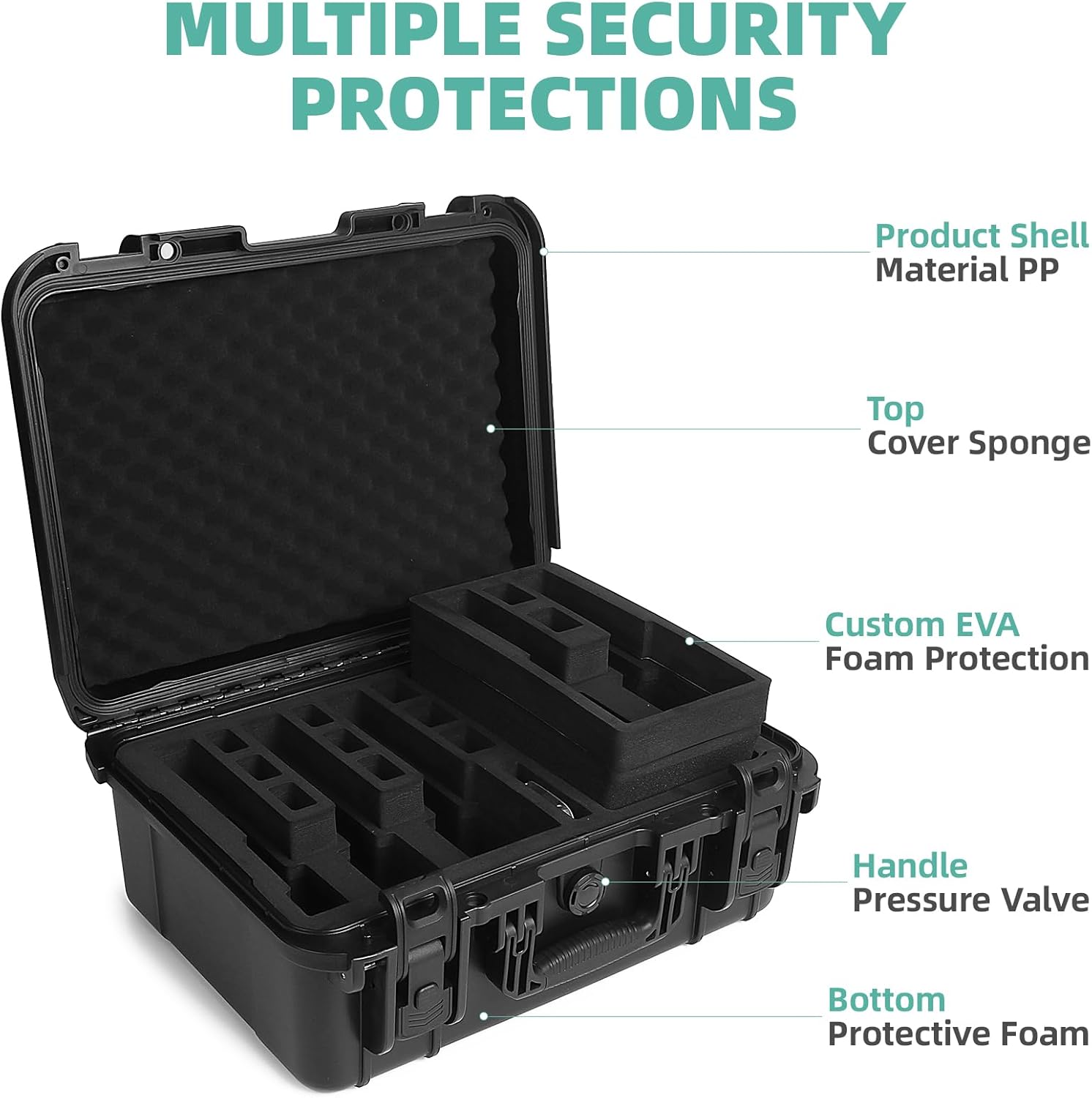 Pistol Case Holds 5 Handguns and 11 Magazines, TSA Approved Hard Shell Gun Cases for Handguns, 16 Inches Custom Pre-cut Foam Waterproof Handgun Case
