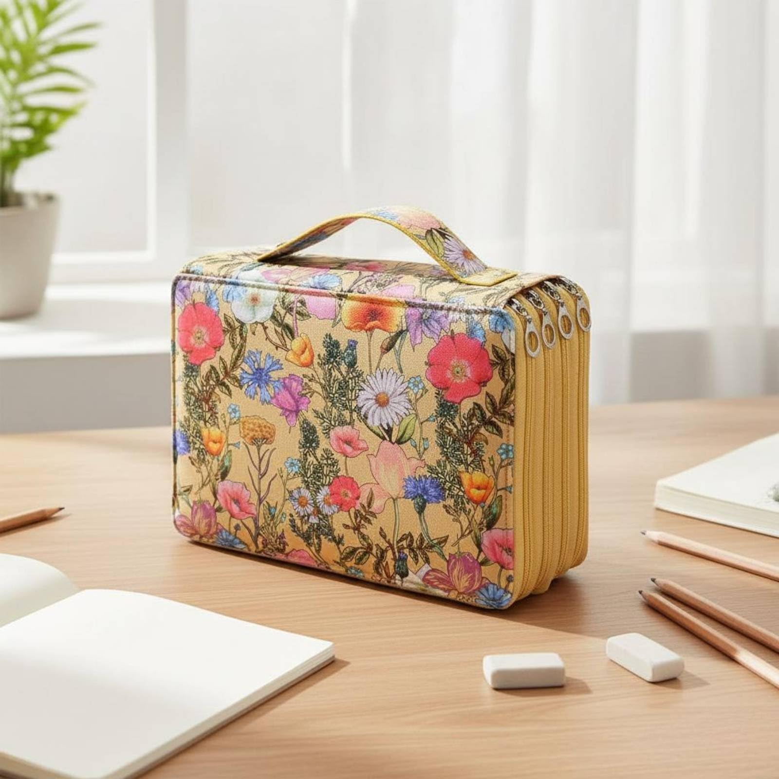MagiDeal Astuccio Portamatite Multistrato Scomparti Organizer Portapenne Custodia Oxford Poliestere con Manico Rinforzato Adatto per Artisti Studenti Scuola Studio, Beige