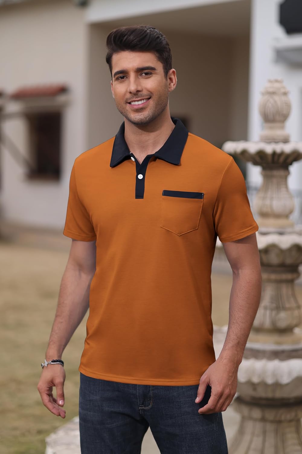 Mens Short Sleeve Polo Shirts Casual Summer Button Basic Shirt Classic Golf Fashion Tops with Pocket - Image 3