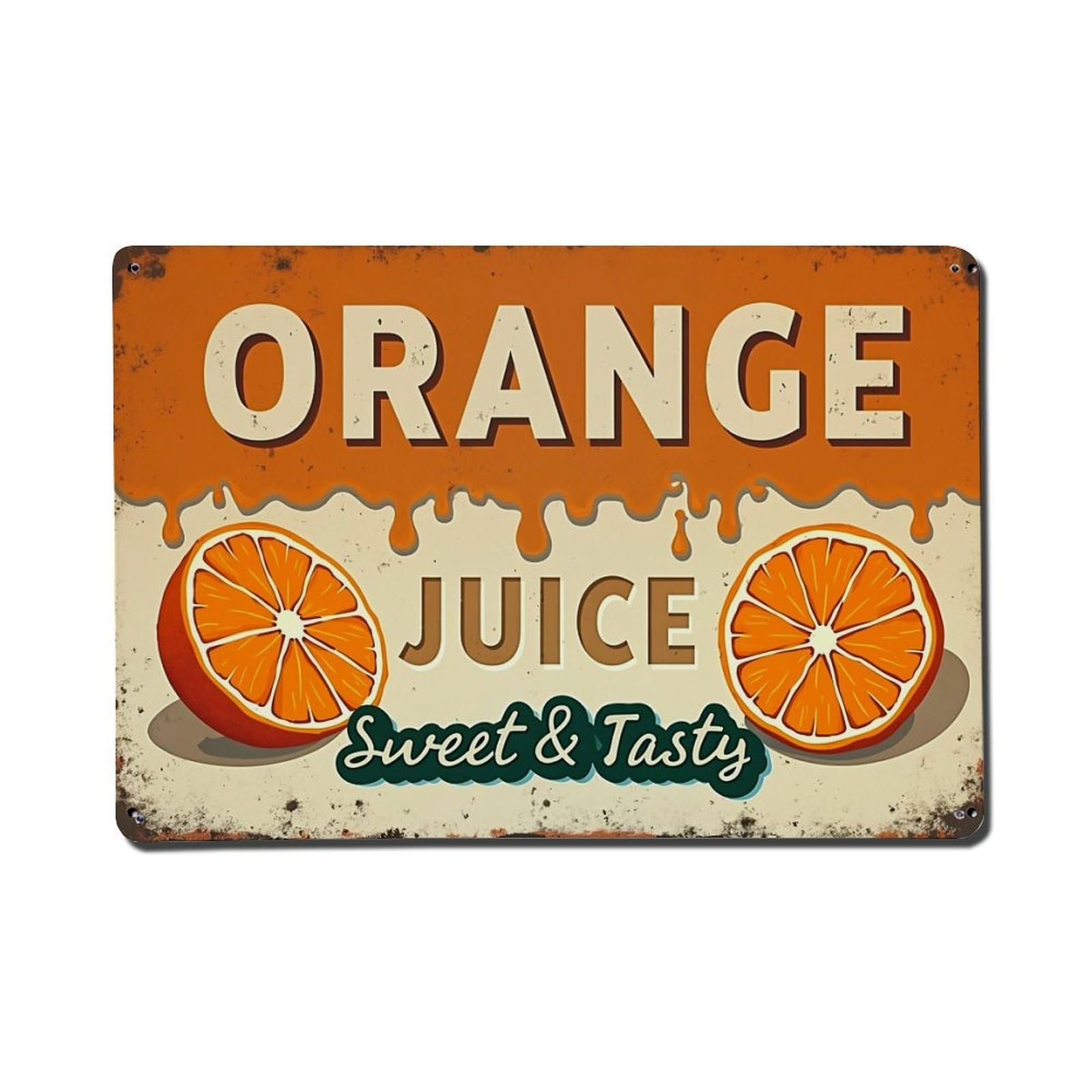 Orange Juice Sweet Tasty Slices Vintage Tin Sign Retro Metal Wall Decor Metal Poster, Home Bar Garage Farmhouse Cafe Wall Art Decoration 8x12Inches
