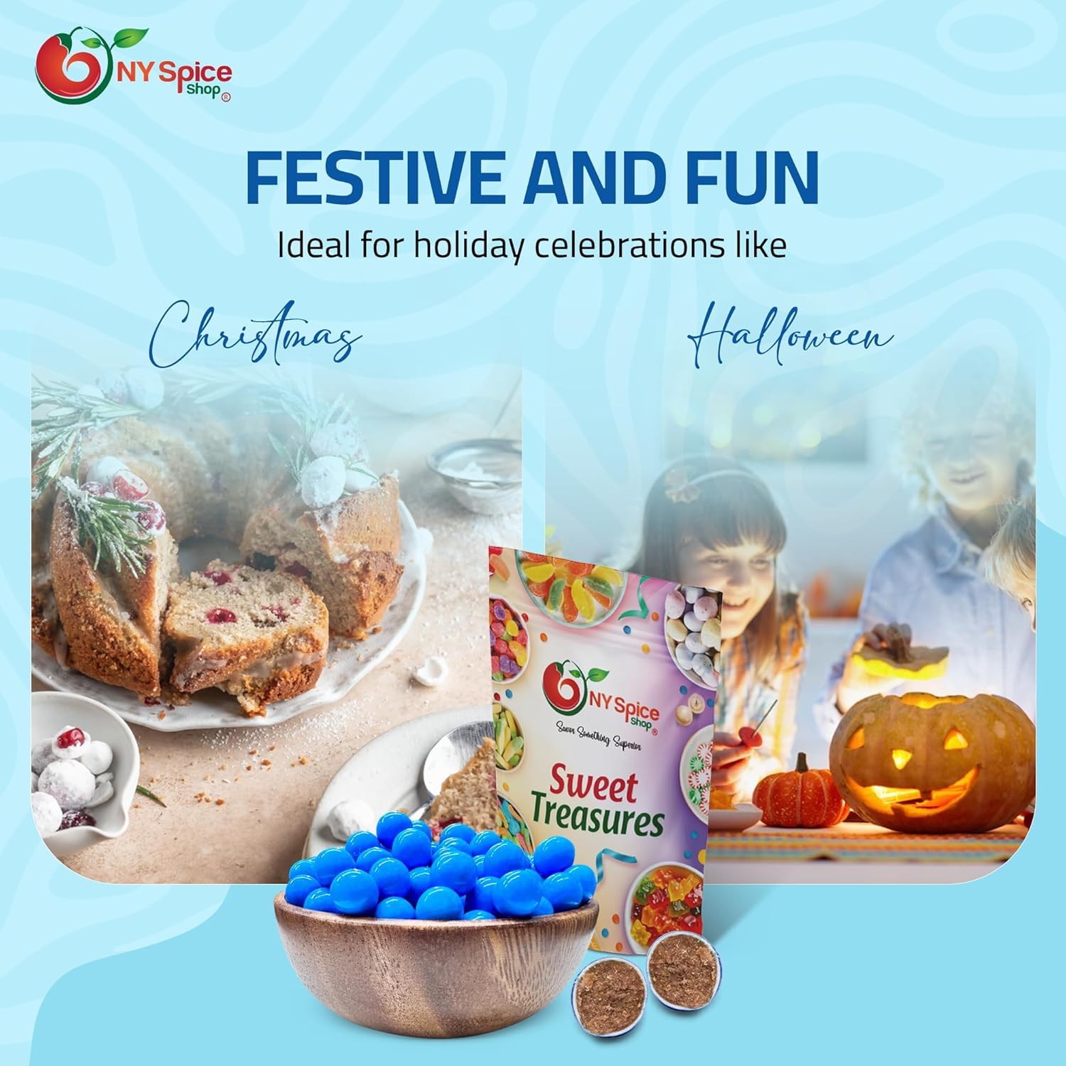 NY Spice Shop Royal Blue Sixlets Candy - 5 Pound Holiday Shimmer Chocolate Balls – Royal Blue Themed Event Candies for Holiday Snack Mix Treats, Seasonal Candy Buffet & Party Favor