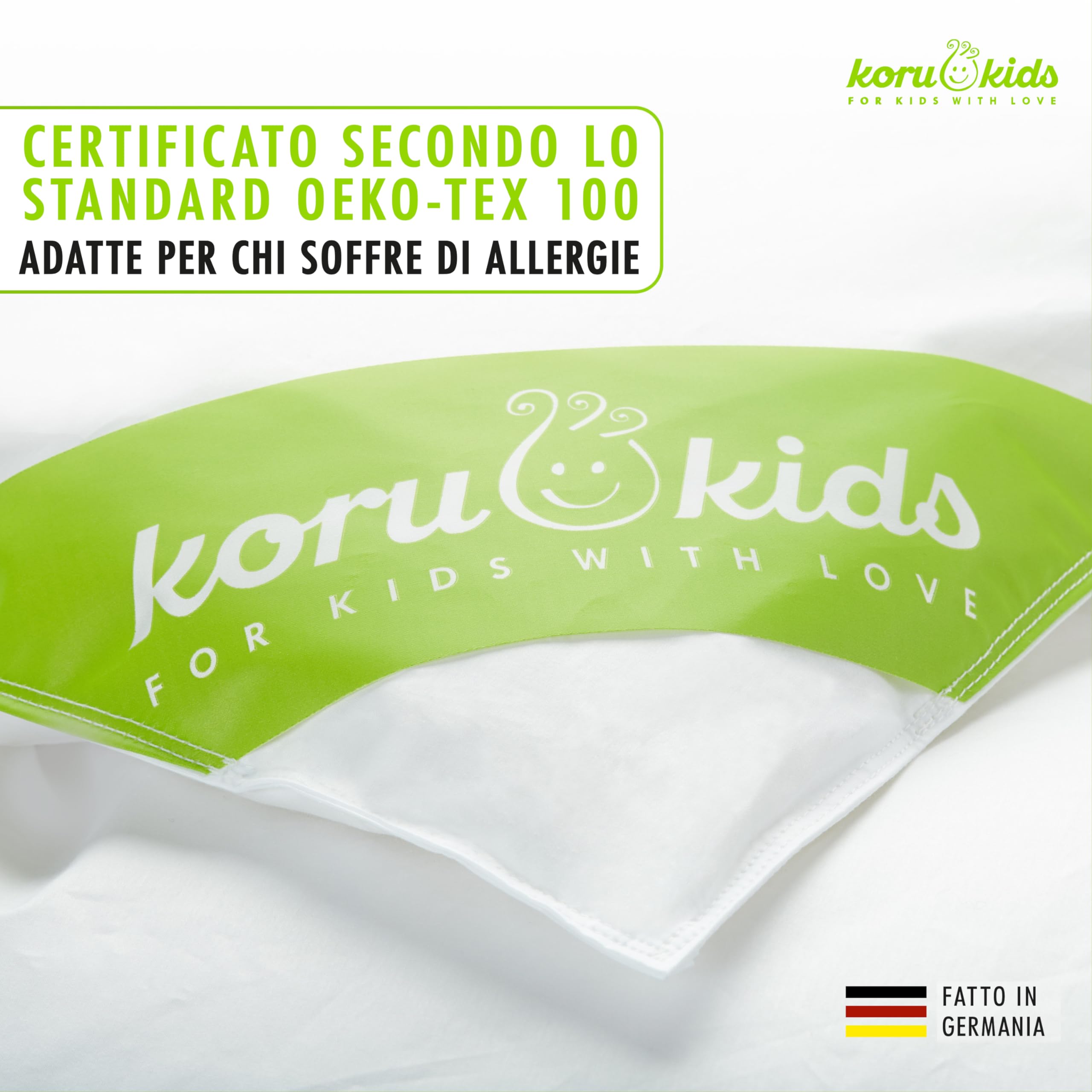 Koru Kids® Piumone Lettino Bambino - Piumino Lettino Bimbo 100x135 cm Estivo, Anallergico. 100% Piume Canadesi 200gr. Piumino Lettino Fatto In Germania Certificato Oeko-Tex 100