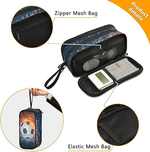 Vista 286 de Estuche para lápices de fútbol y fútbol, estuche grande para lápices para niños y niñas, compartimentos con cremallera, gran capacidad, papelería