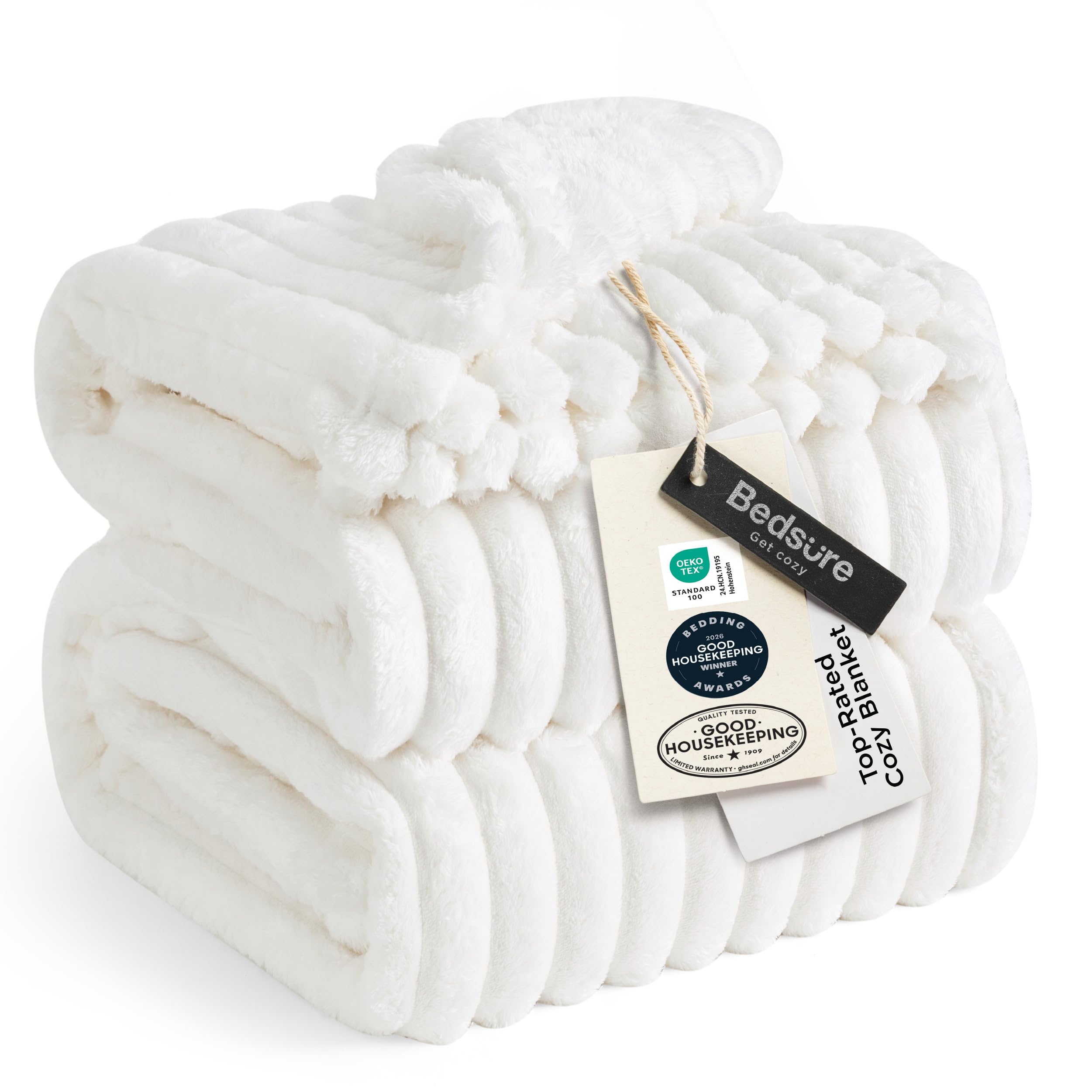 Bedsure Soft Cozy Queen Size Fleece Blanket for Bed Off White 90"x90" | Birthday Gifts for Women Mom Her, Cozy Fluffy Throw Blanket for Sofa Comforter, Living Room Home Decor, Machine Washable