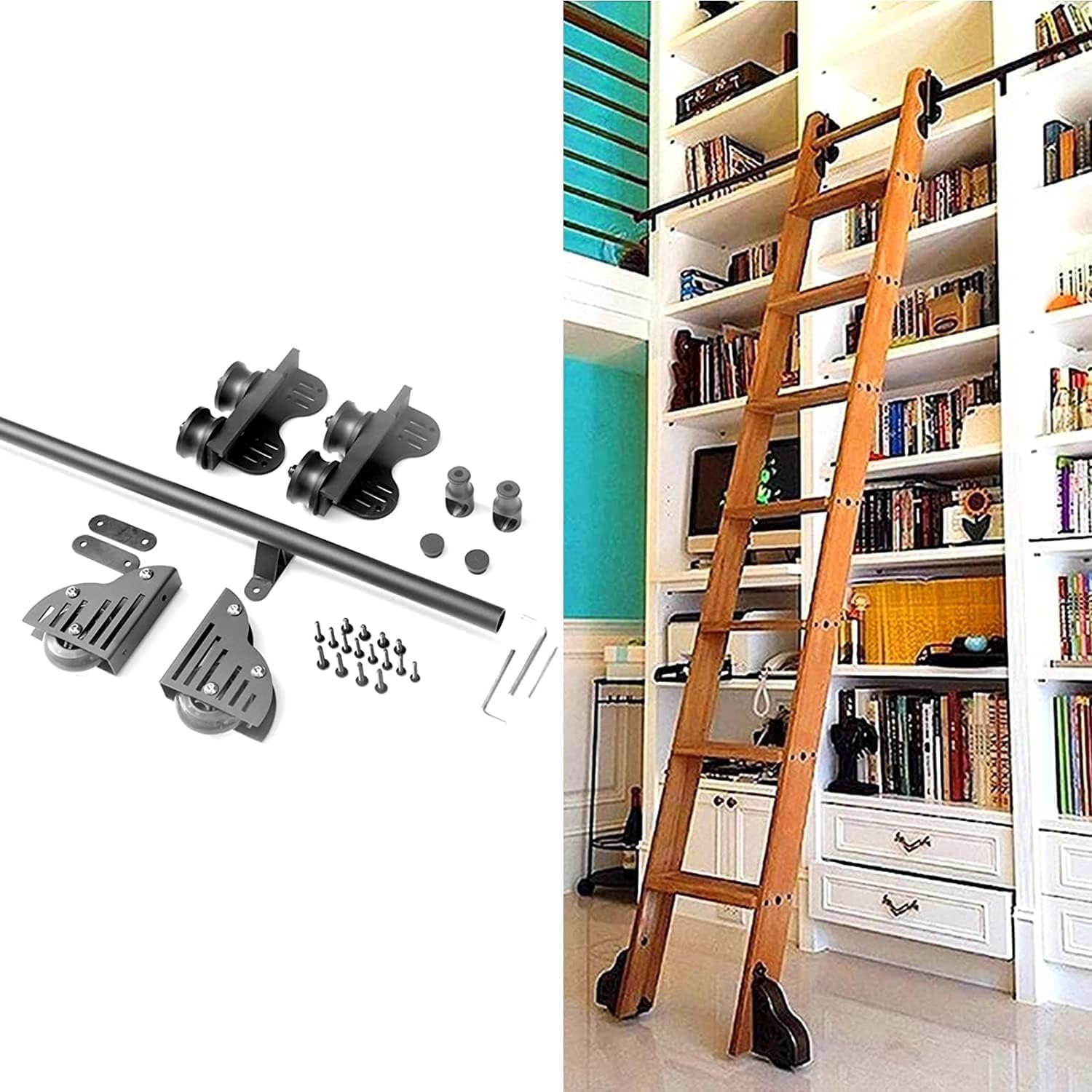Kit rail pour échelle coulissante de bibliothèque de 300 cm avec quincaillerie complète