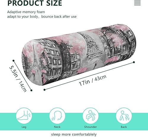 Miniatura 3 de Paris - Almohada redonda cilíndrica de la Torre Eiffel para aliviar el dolor de cuello, suave y transpirable, almohada de espuma viscoelástica de