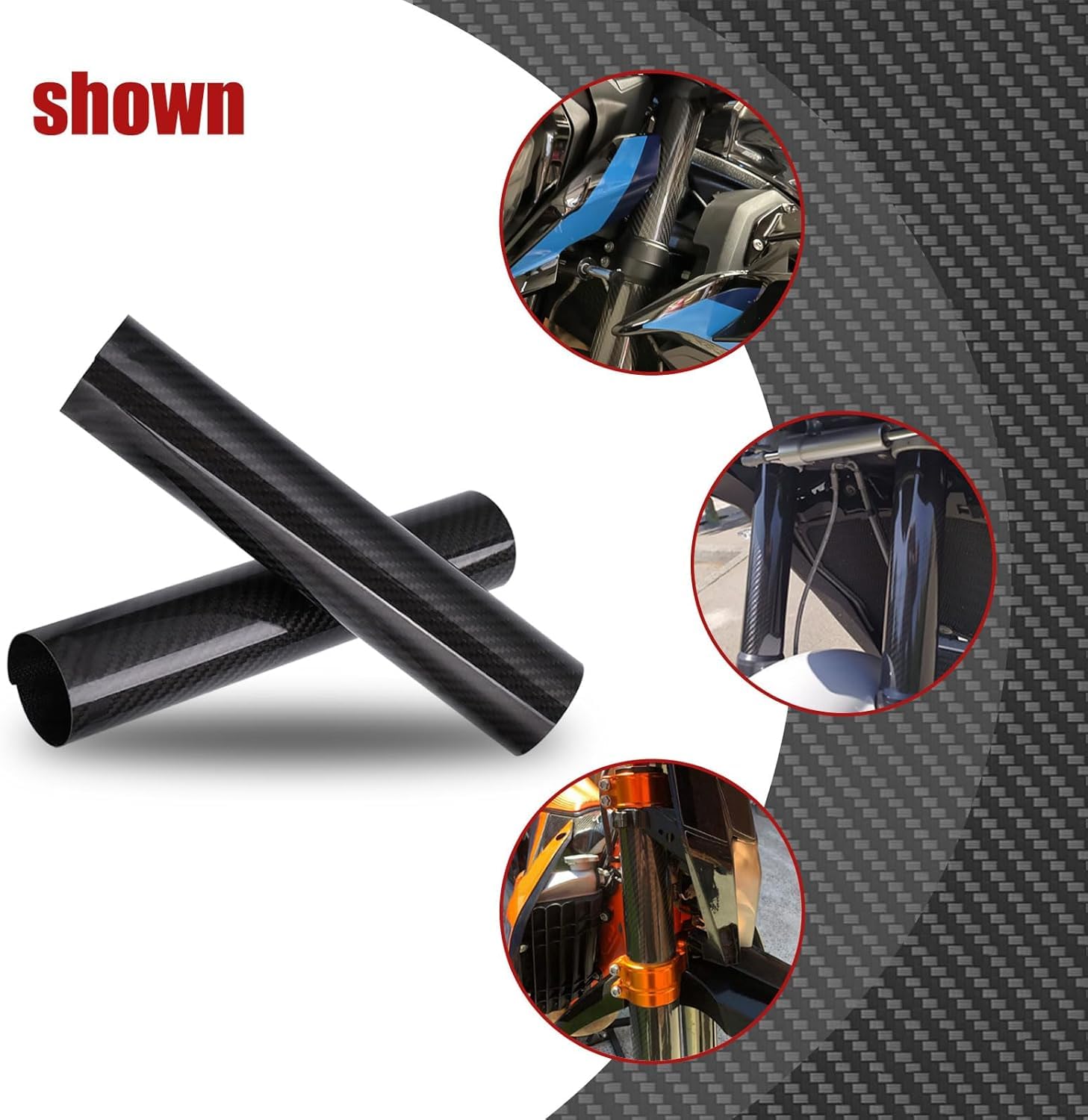 Universel Protection Fourche Avant Moto Cross Protège Fourche Moto Carbone Soufflets de Fourche à Suspension Avant Contre la poussière pour ADV Pit Dirt Bike Motocross Enduro Street Bike (178mm)