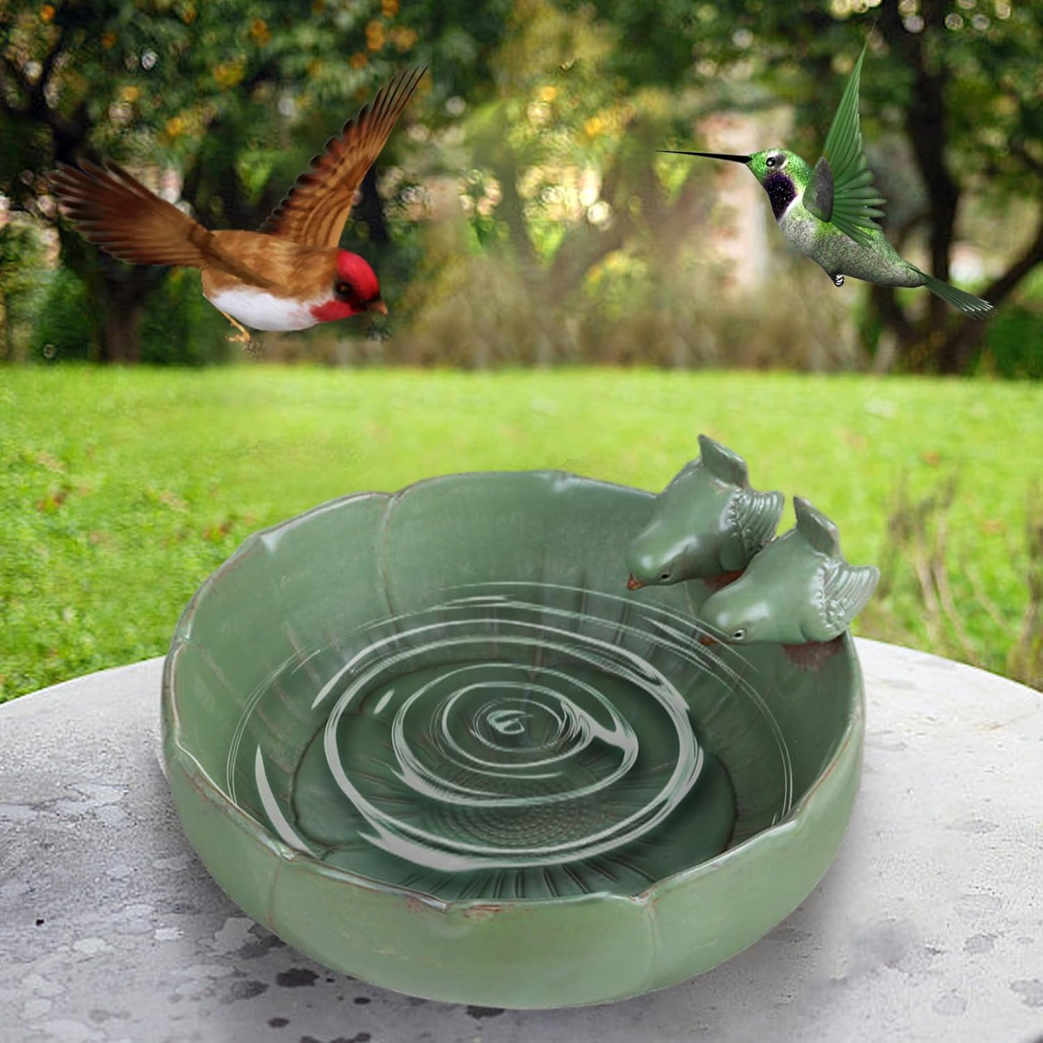Bird Bath Bowl, 8.3x4.7 Inch Ceramic Bird Feeder, Vintage Garden Bowl, Outdoor Decor for Garden, Aquarium, Backyard, IndoorBird Bath