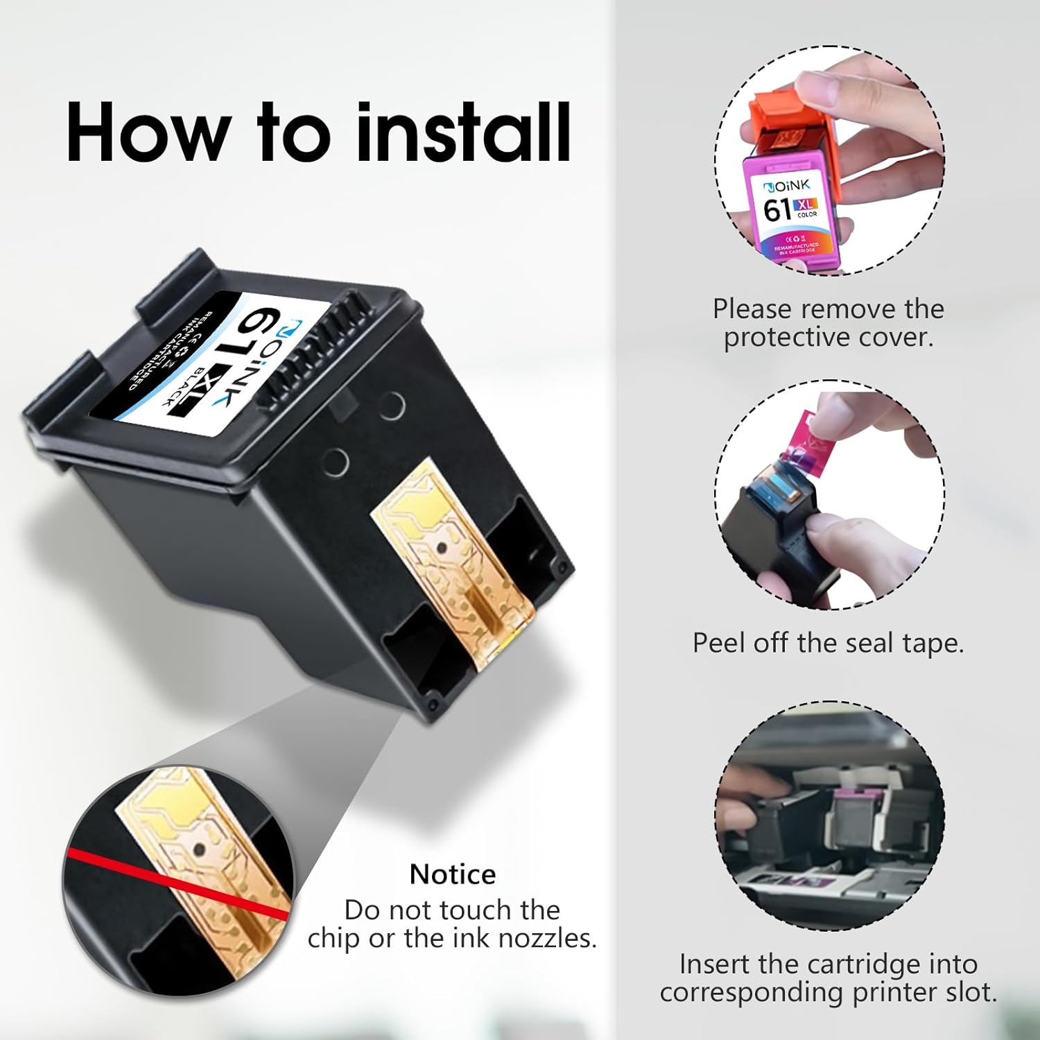 NOINK 61XL Ink Cartridges Black and Color Combo Pack High Yield Replacement for HP 61XL, Compatible with HP DeskJet, Envy & OfficeJet Printers, DeskJet 2540 Envy 5530 OfficeJet 4630, 1Black 1Tri-Color