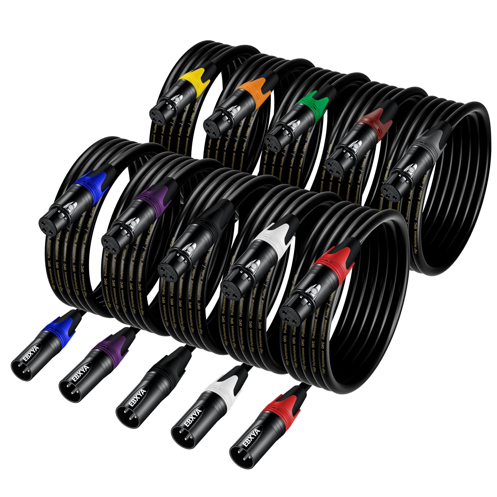 EBXYA Câble XLR 2m 10-Pack Multicolore pour Microphone et DMX