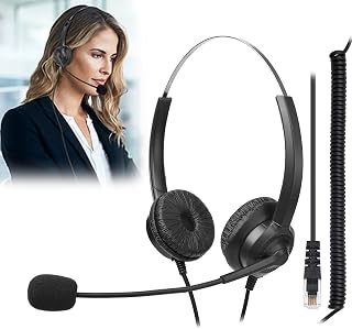 Voistek Binaural Phone Headset RJ9 for Office Phones, with Microphone Noise Cancelling, Telephone Headset Compatible with Polycom VVX310 VVX410 Avaya 1416 ShoreTel 230 Allworx NEC Landline Phones