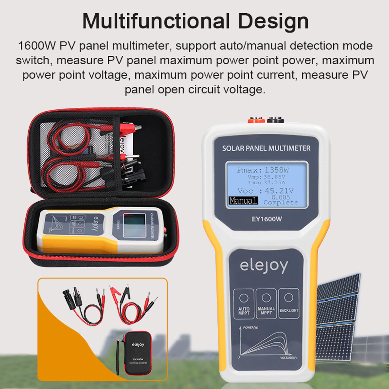HUIOP 1600 W Multimetr do panelu fotowoltaicznego Tester MPPT do panelu słonecznego Urządzenie do testowania napięcia w obwodzie otwartym maksymalne napięcie punktu mocy Miernik testowy