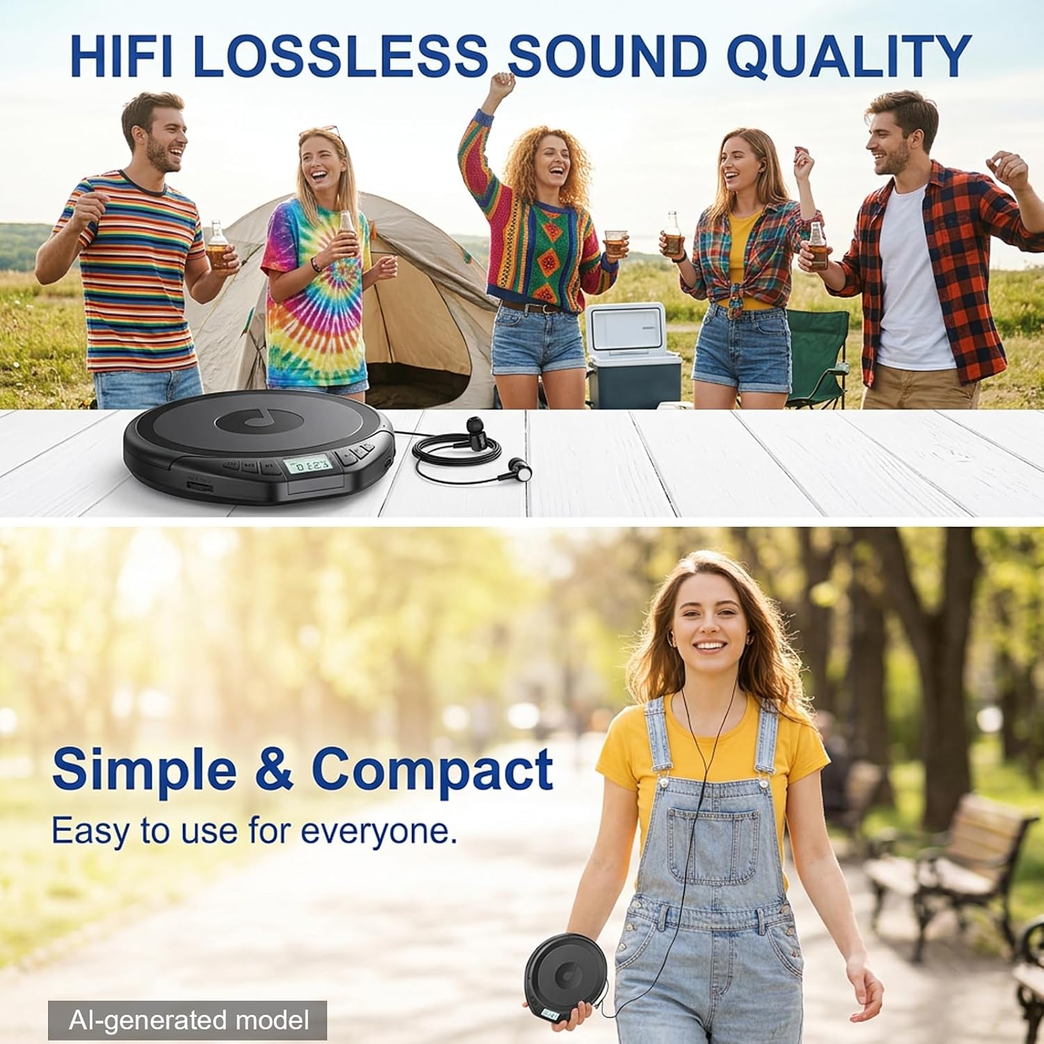 H-01 Portable CD Player with Earphones,Personal CD Discman Player for Home Car with Anti-Skip Shockproof Protection, Small CD Player with LCD Display for Music Lovers