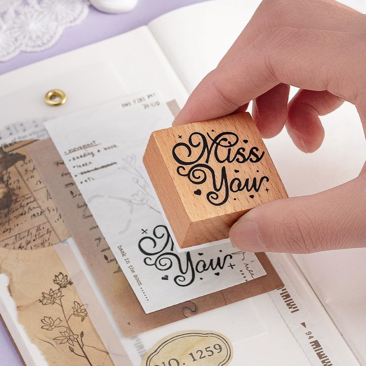 9pcs Love Stamps for Crafting – Wooden Rubber Art Stamps Set with Miss You, Love, & More – Perfect Creative Gift for Valentine's Day
