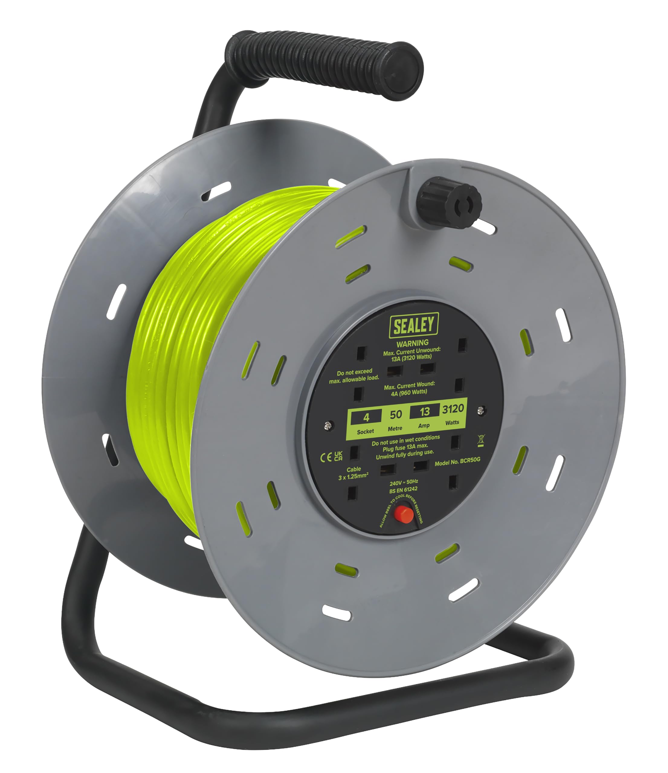 Sealey 4 Socket Cable Extension Reel 240v 50m