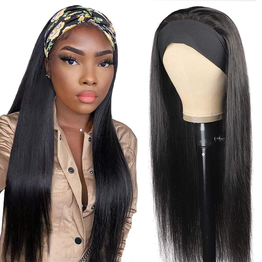 Perruque de cheveux humains pour femmes noires - Perruque droite - Densité de 150 % - Sans colle - Couleur naturelle - 45,7 cm