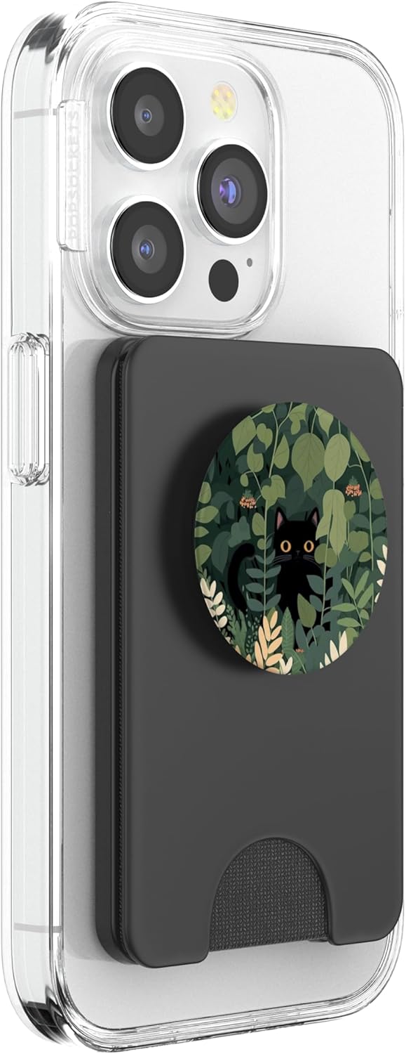 Aesthetic Cute Black Cat Hiding in Botanical Garden PopSockets PopWallet for MagSafe