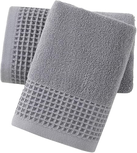 sense gnosis Toallas de mano grises de gofre y rizo para baño, secado rápido, sin pelusas, delgadas, estilo clásico, suaves y absorbentes, toallas
