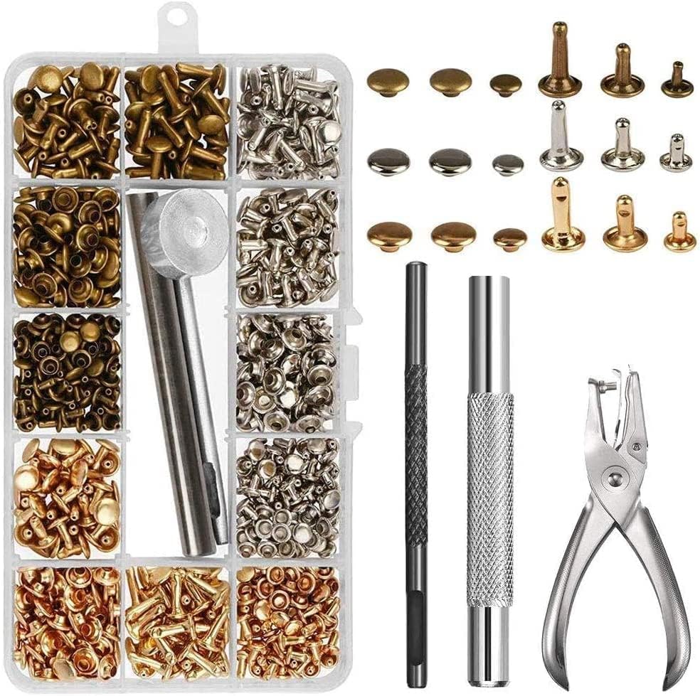 LISSUDA Leather Rivets 300 Set Double Cap Rivets for Leather Bag Making