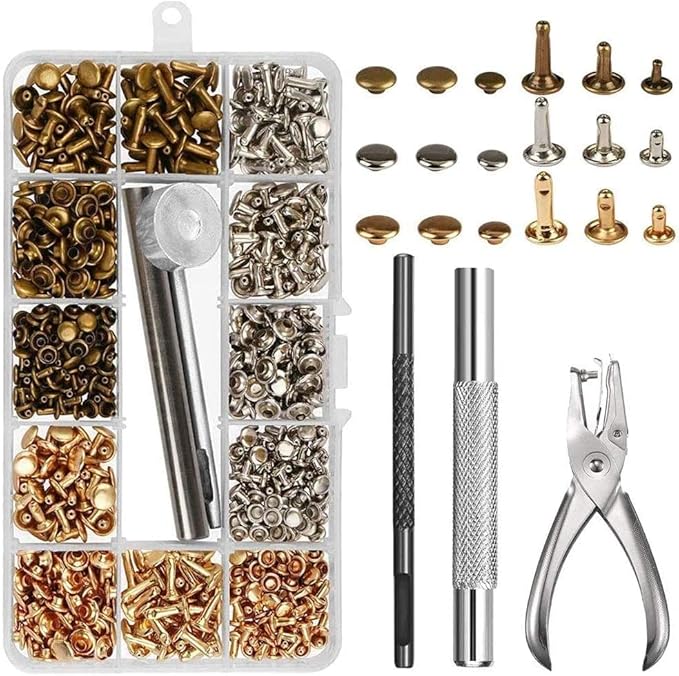 LISSUDA Leather Rivets 300 Set Double Cap Rivets for Leather Bag Making