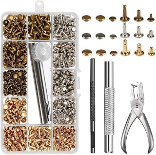 LISSUDA Leather Rivets 300 Set Double Cap Rivets for Leather Bag Making Fabric Punch Pliers Setting Tool Kit Rivet Tubular Metal Studs for Leather Craft Repairs Decoration 6mm 8mm 12mm 4 Colors