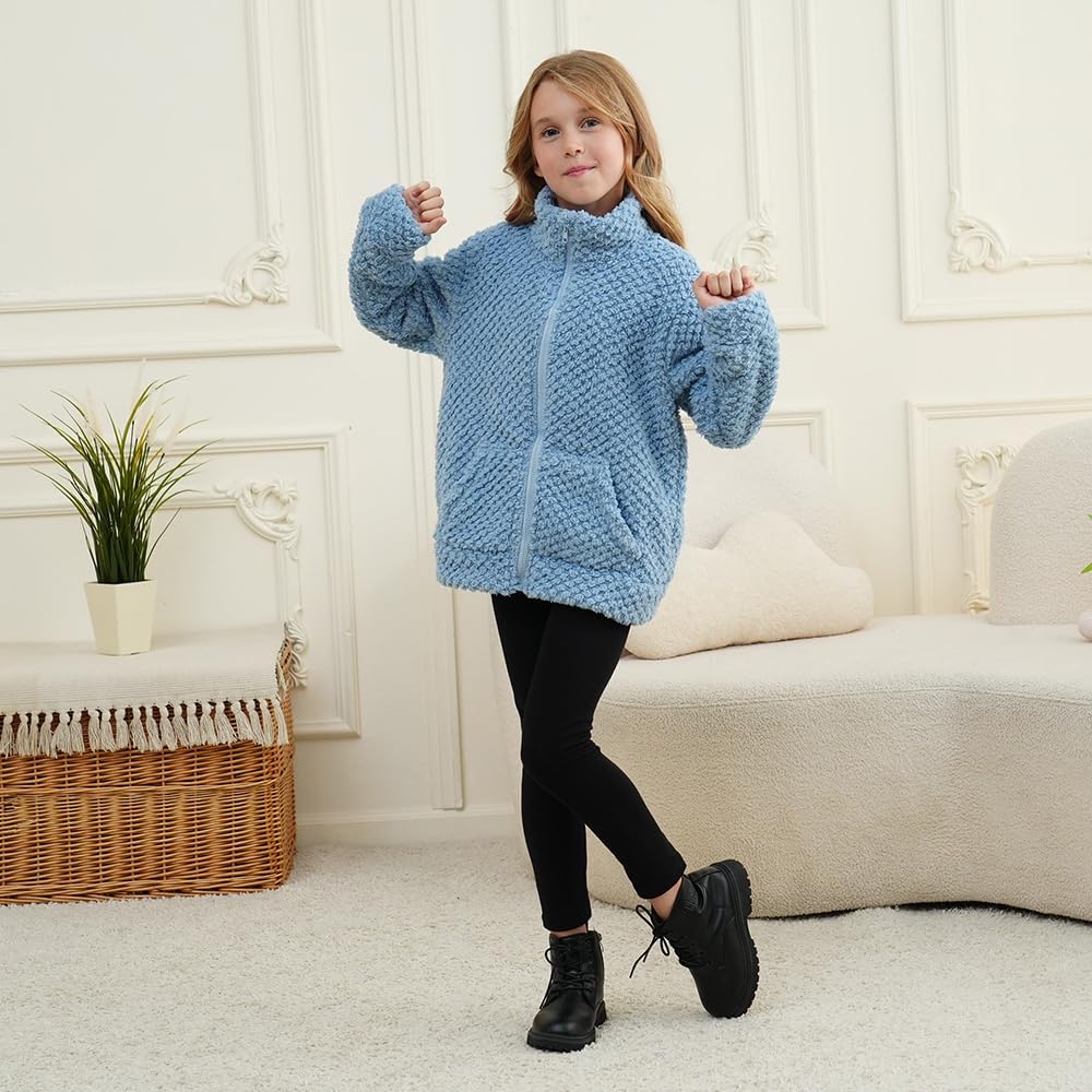 Girls Fleece Jackets Soft Lightweight Kids Jacket Winter Outerwear Fall Full Zip up Sweatshirt with Pockets 3-12 Year - Image 3