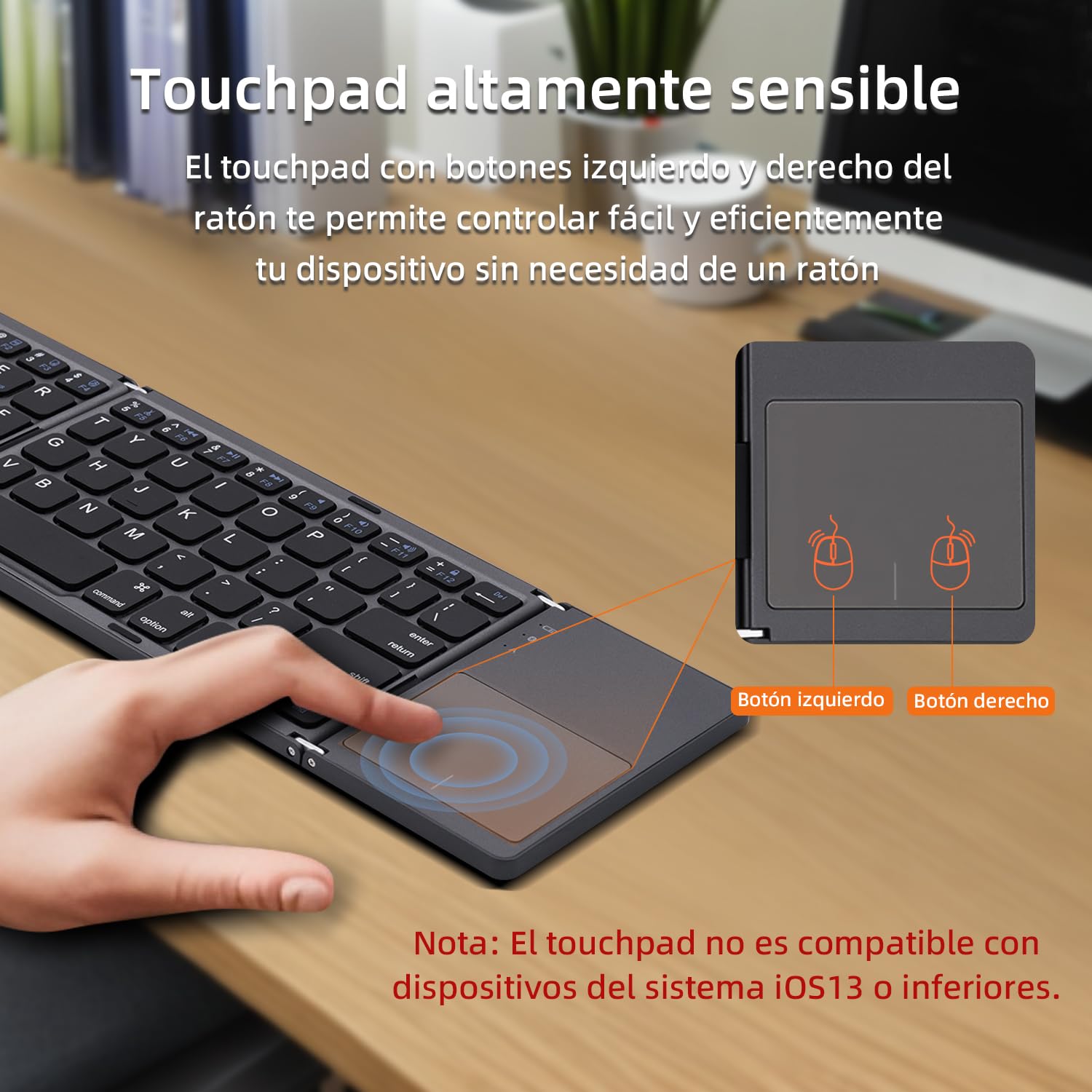 Mcbazel Teclado Bluetooth Plegable,Teclado Inalámbrico Portátil Ultra Delgado con Teclado Numérico, Compatible con Mac, iOS, Android, Windows