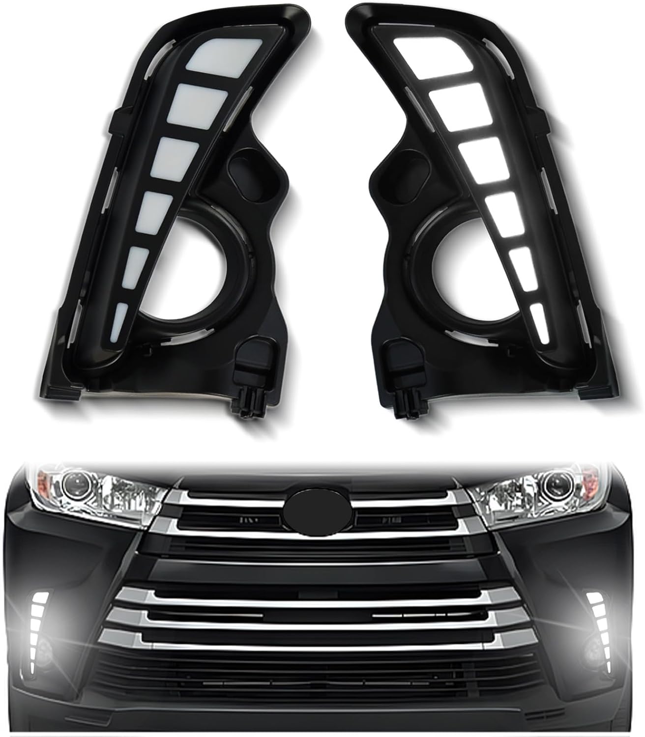 LED Front Bumper Fog Light Kit for 2017 2018 2019 Toyota Highlander LE XLE Limited Switchback White DRL Fog Lamps & Dynamic Amber Turn Signals | Replacement for Fog Lamp Bezel Assembly